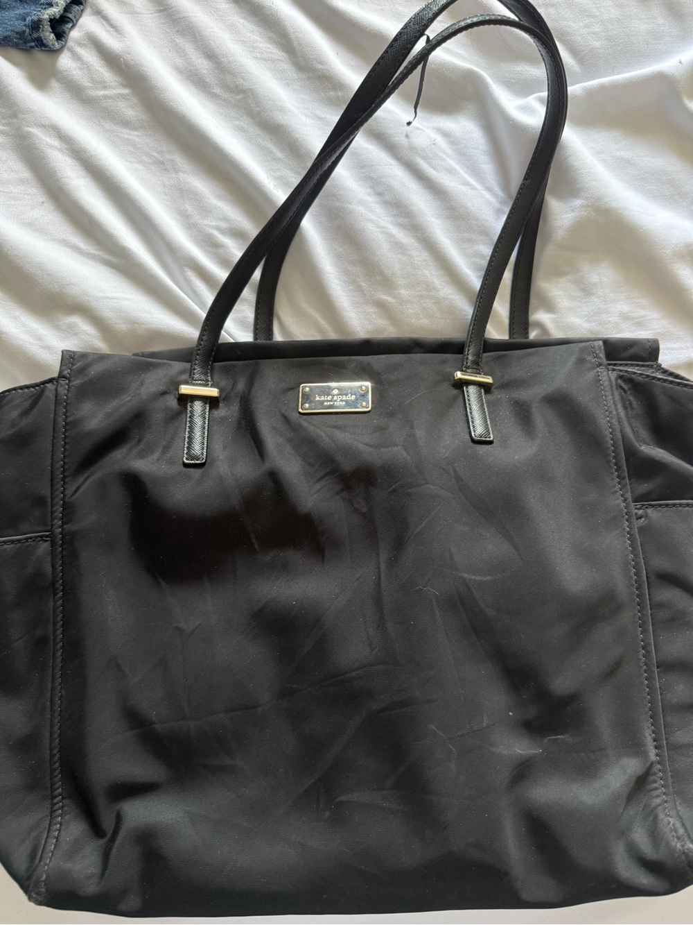 kate spade Black Nylon Messenger Tote with Gold Accents
